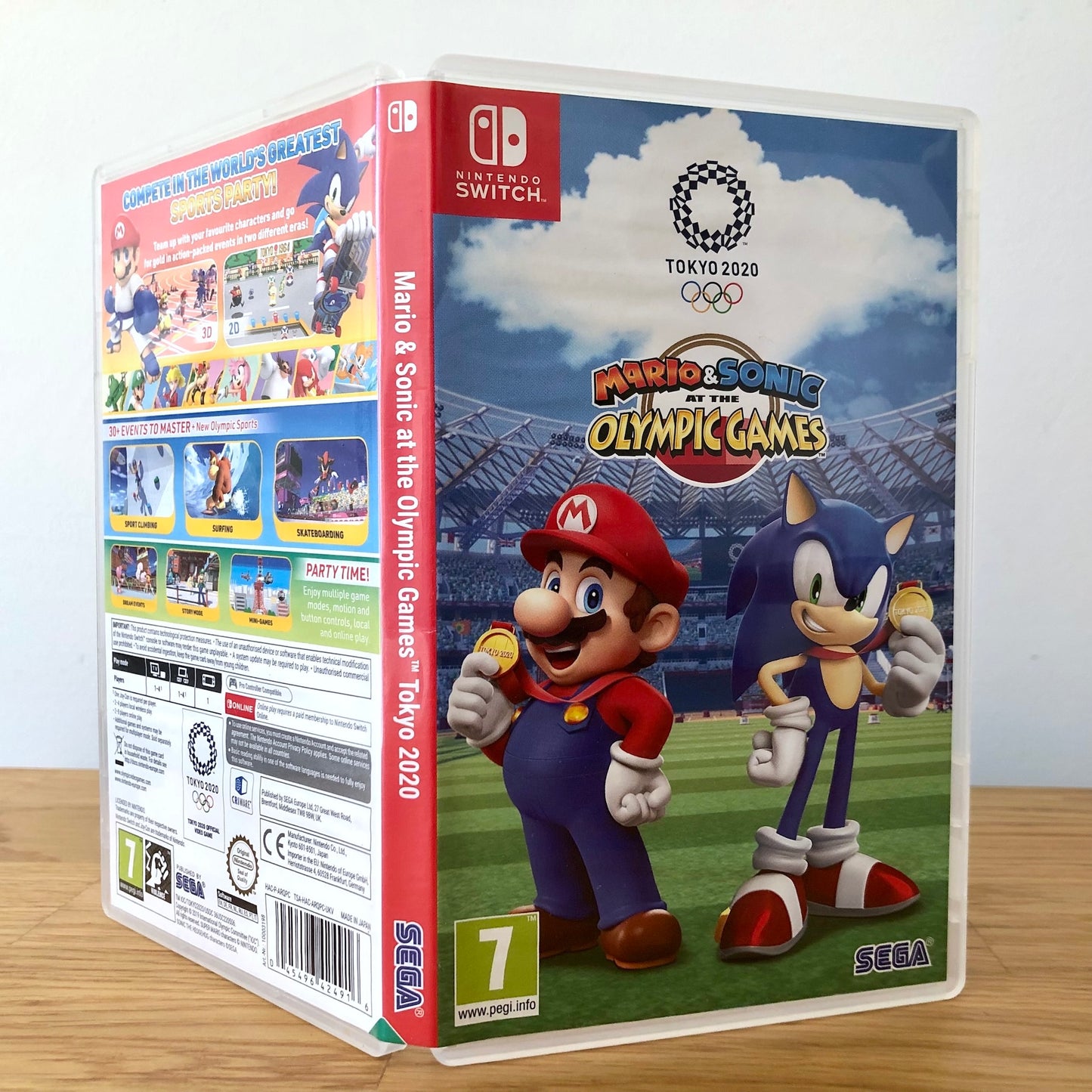 Angled front view of Mario & Sonic at the Olympic Games: Tokyo 2020 for Nintendo Switch, showing full front cover artwork.