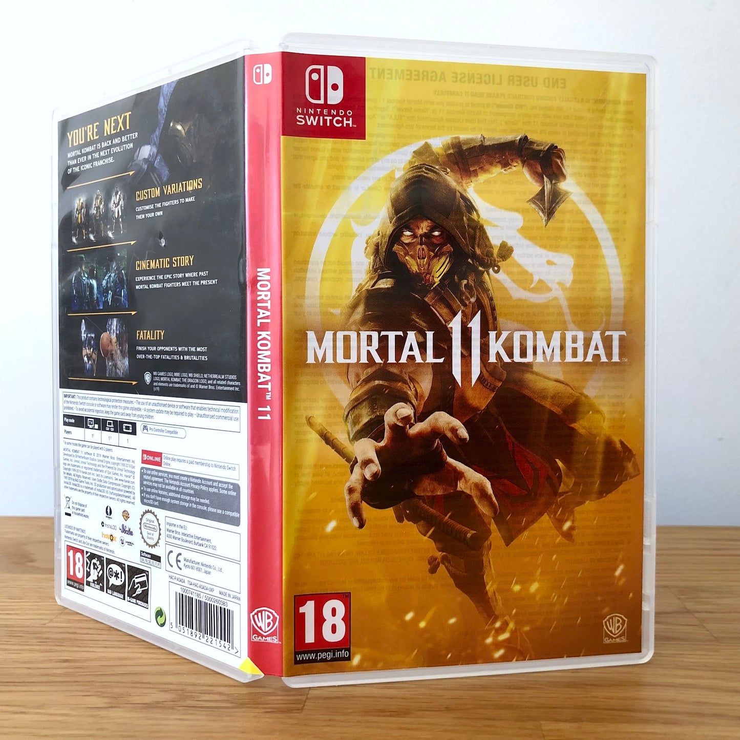 Angled front view of Mortal Kombat 11 for Nintendo Switch, showing full front cover artwork.