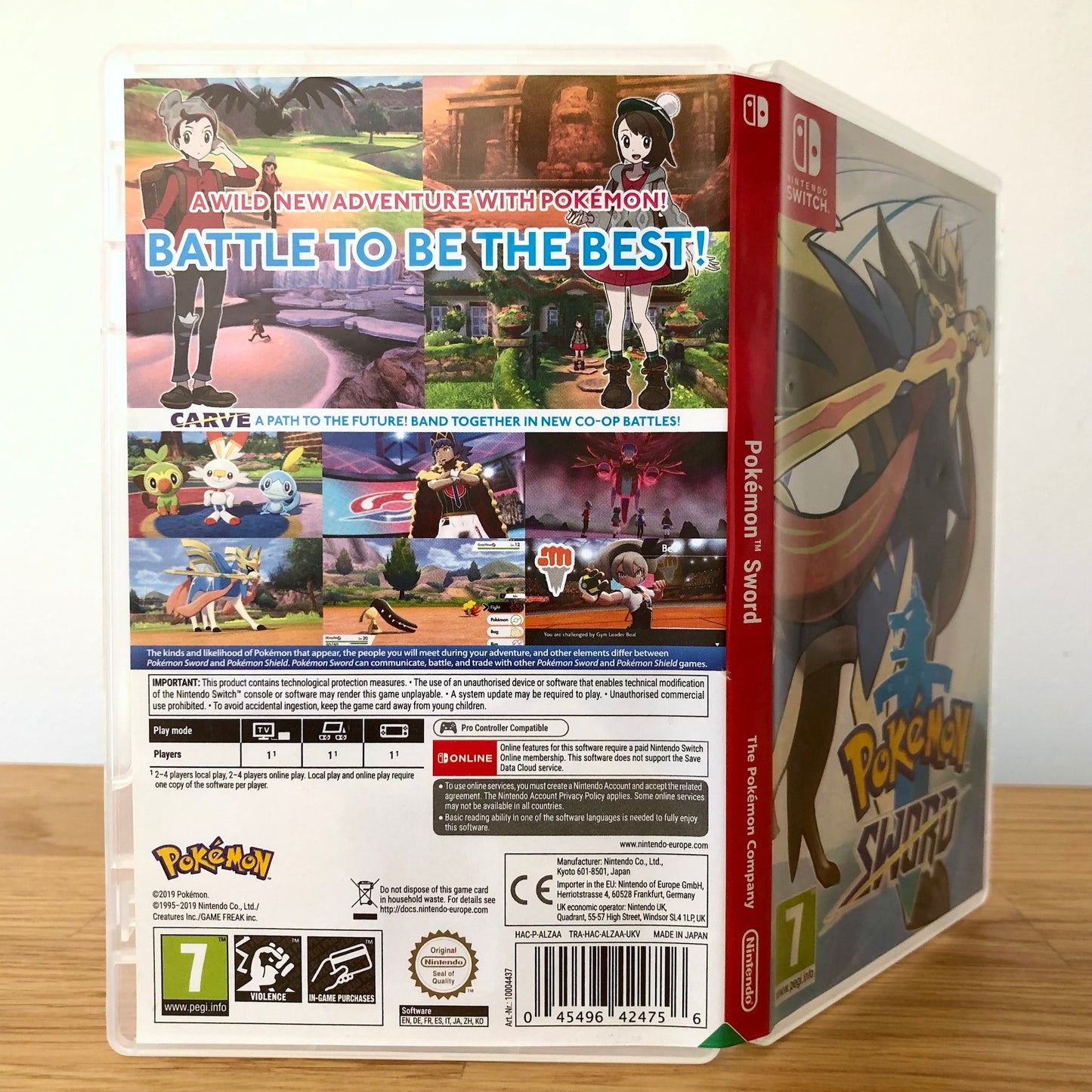 Angled back view of Pokémon Sword for Nintendo Switch, showing full back cover artwork.