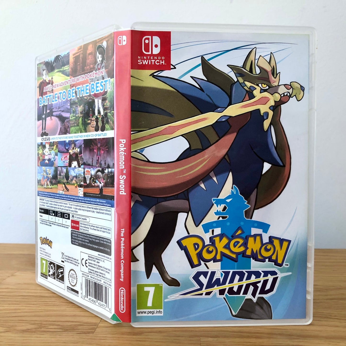 Angled front view of Pokémon Sword for Nintendo Switch, showing full front cover artwork.