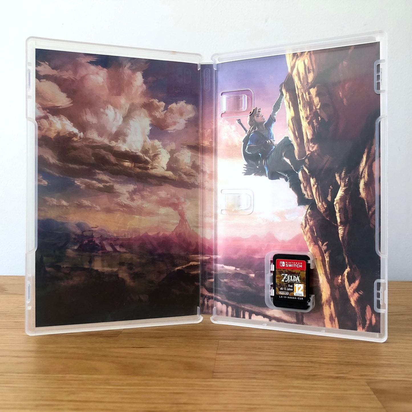 Inside the case of The Legend of Zelda: Breath of the Wild for Nintendo Switch, showing the cartridge and case design.