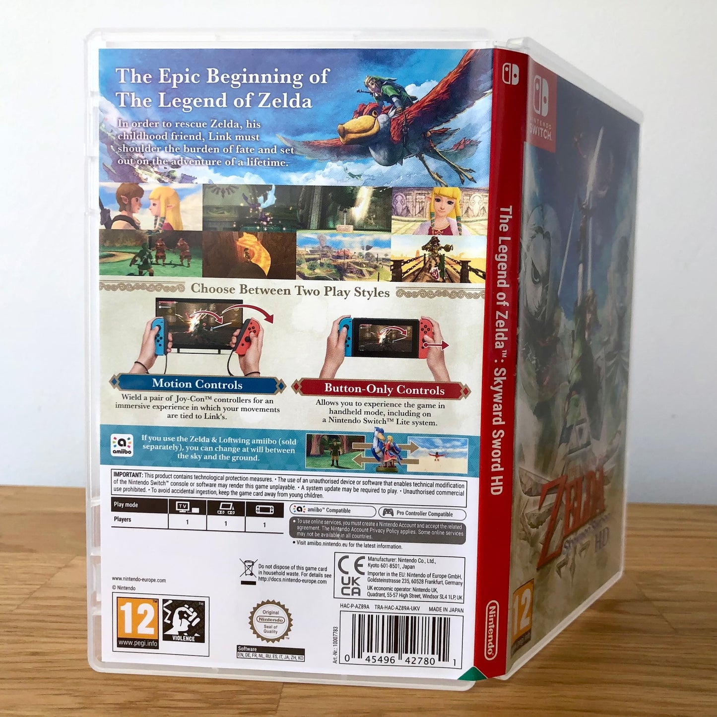 Angled back view of The Legend of Zelda: Skyward Sword HD for Nintendo Switch, showing full back cover artwork.