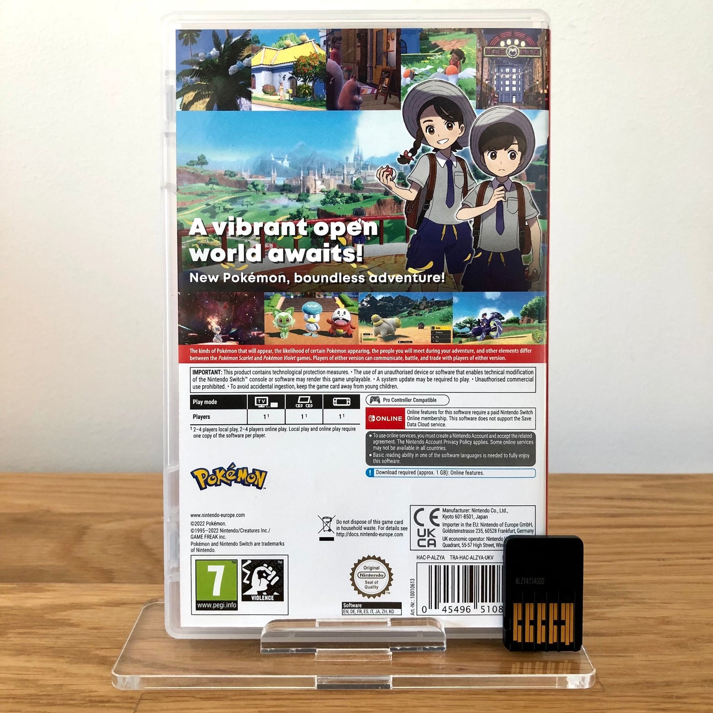 Back case cover of Pokémon Violet for Nintendo Switch, showing game details, features, and back of cartridge.