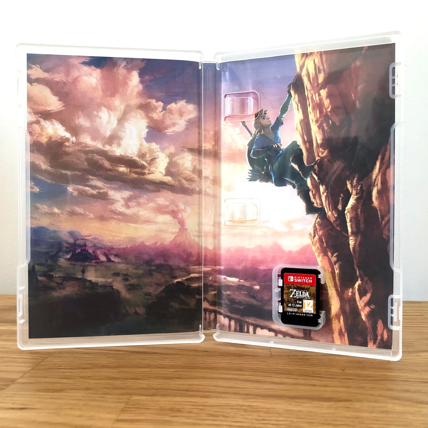 Inside the case of The Legend of Zelda: Breath of the Wild for Nintendo Switch, showing the cartridge and case design.