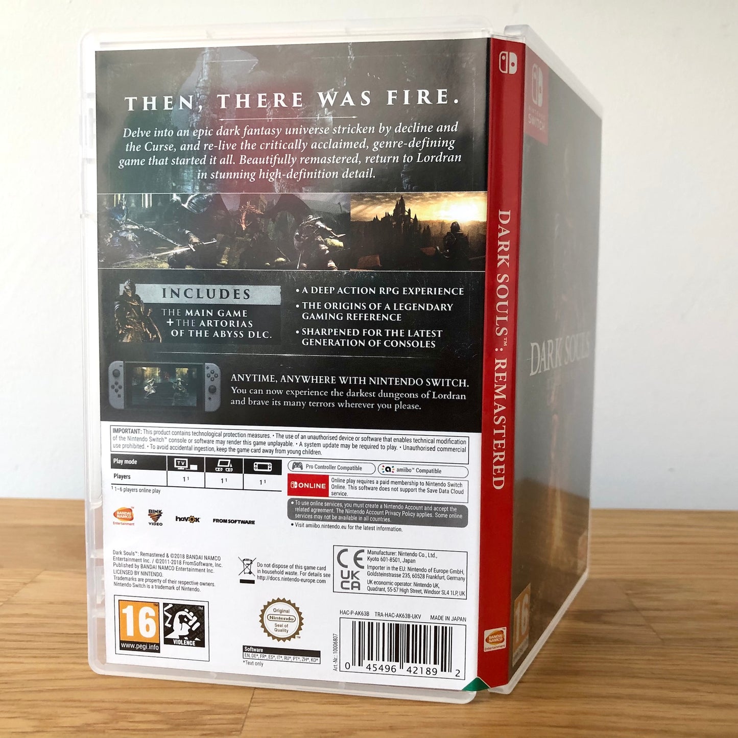 Angled back view of Dark Souls Remastered for Nintendo Switch, displaying full back cover and features.