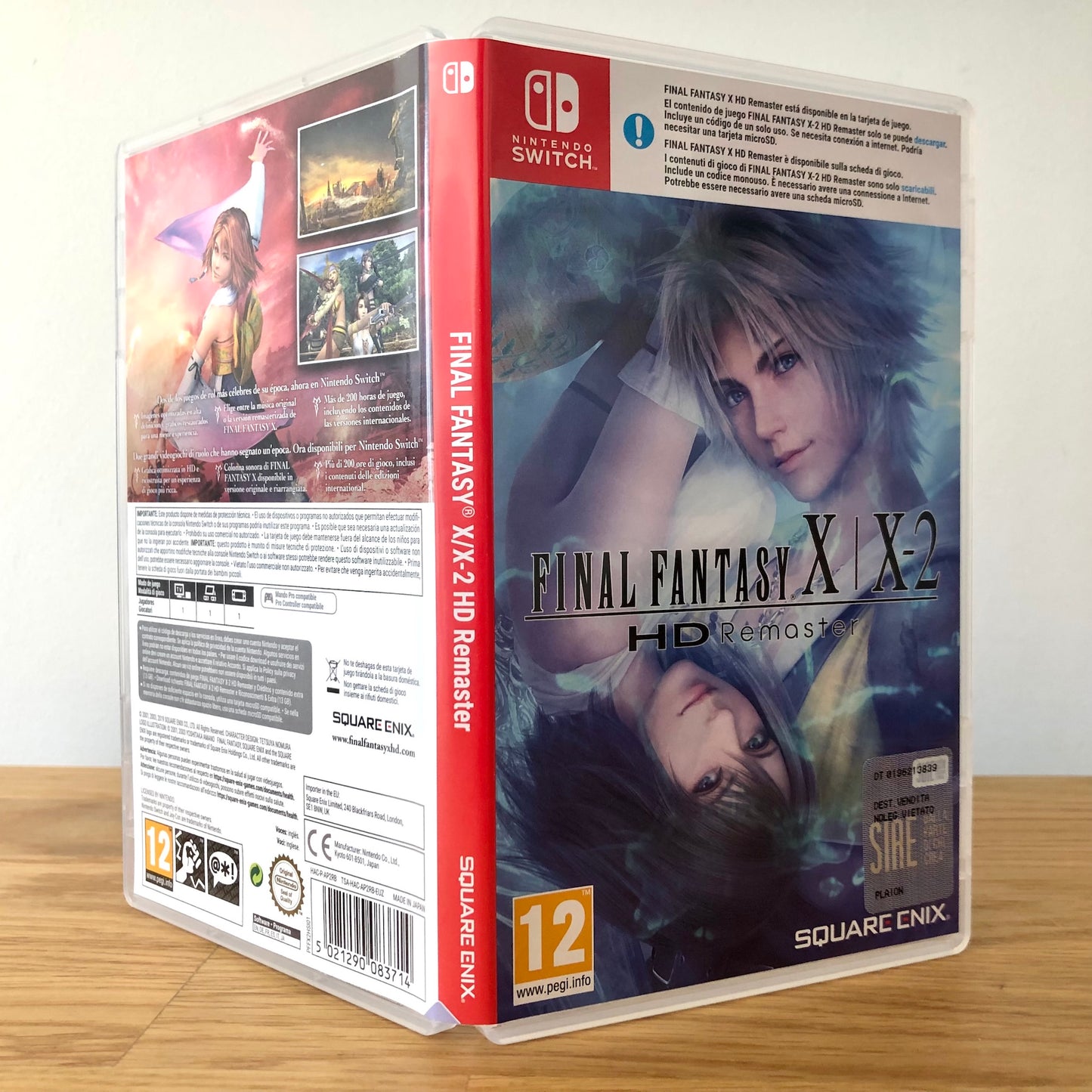 Angled front view of Final Fantasy X/X-2 HD Remaster for Nintendo Switch, highlighting the full front cover artwork.