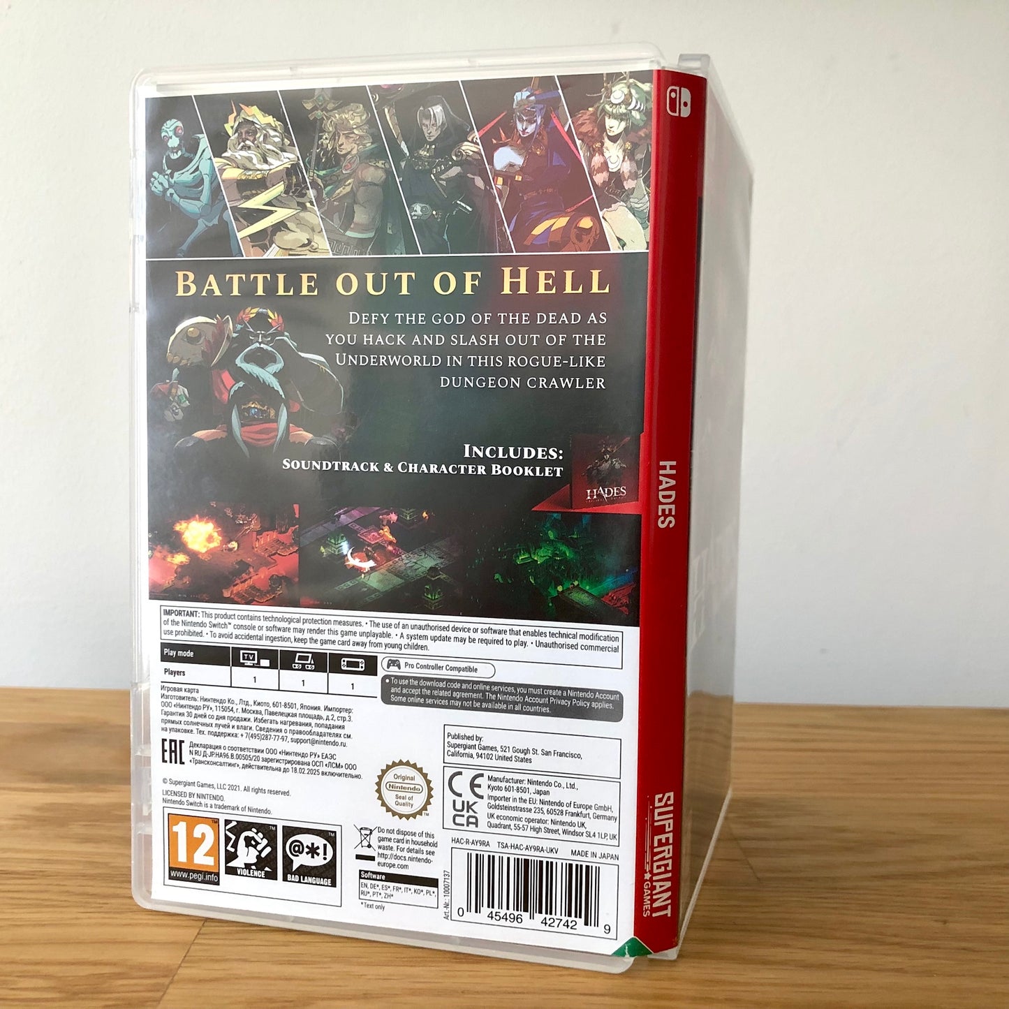 Angled back view of Hades for Nintendo Switch, showing full back cover artwork.