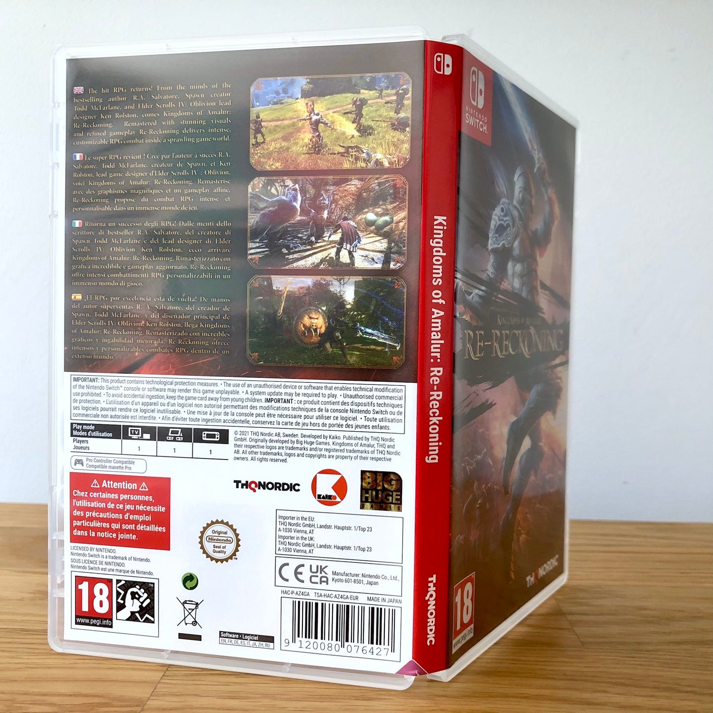 Angled back view of Kingdoms of Amalur: Re-Reckoning for Nintendo Switch, showing full back cover artwork.