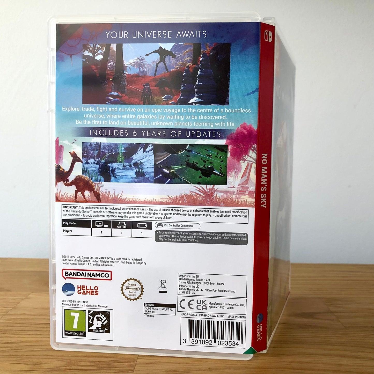 Angled back view of No Man’s Sky for Nintendo Switch, showing full back cover artwork.