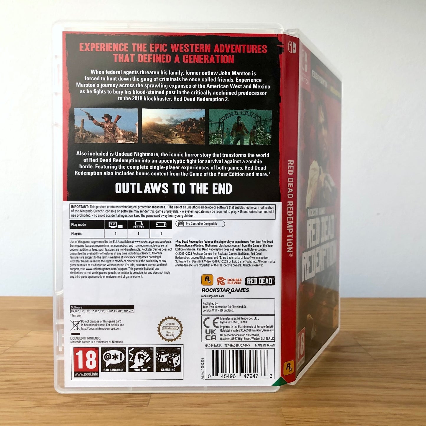 Angled back view of Red Dead Redemption for Nintendo Switch, showing full back cover artwork.