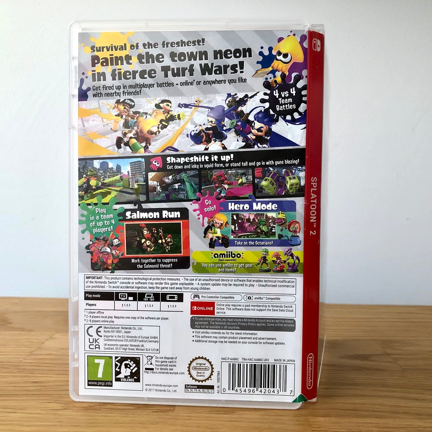 Angled back view of Splatoon 2 for Nintendo Switch, showing full case artwork and details.