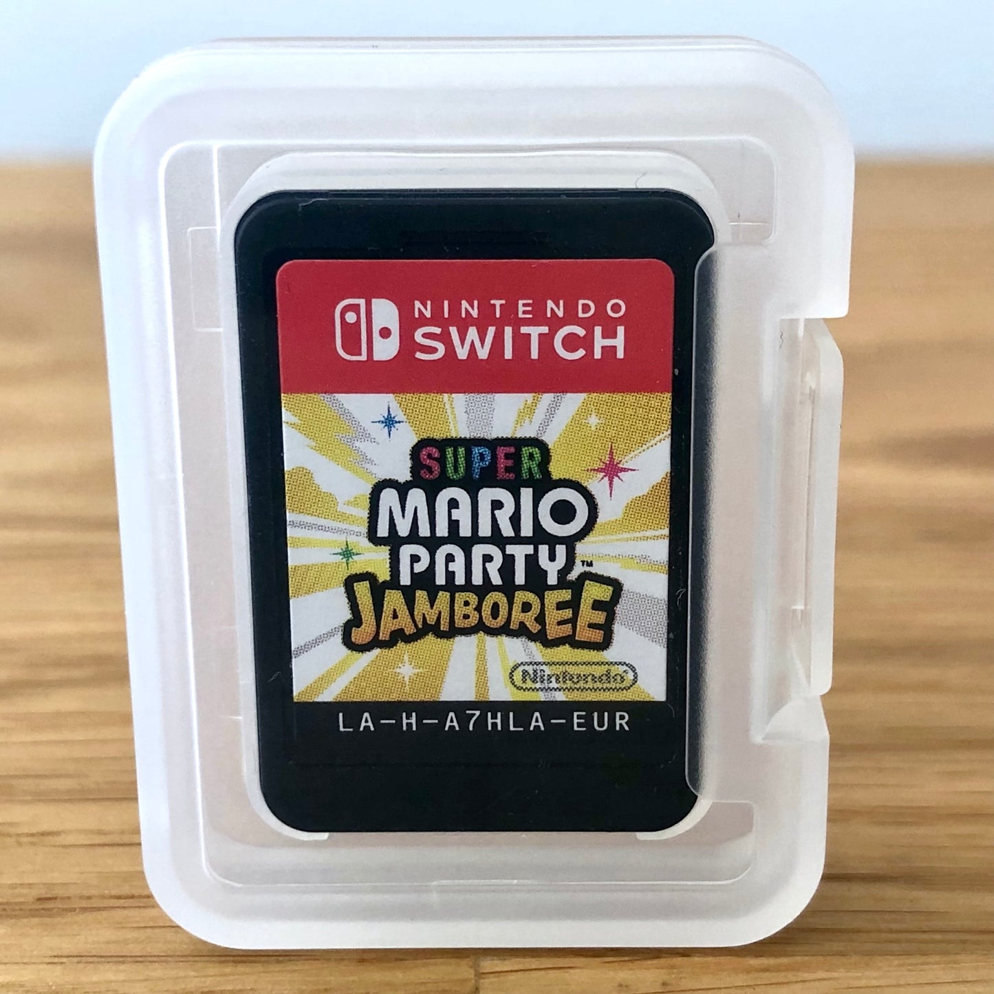 Front of Super Mario Party Jamboree cartridge for Nintendo Switch, label visible and artwork clearly shown.
