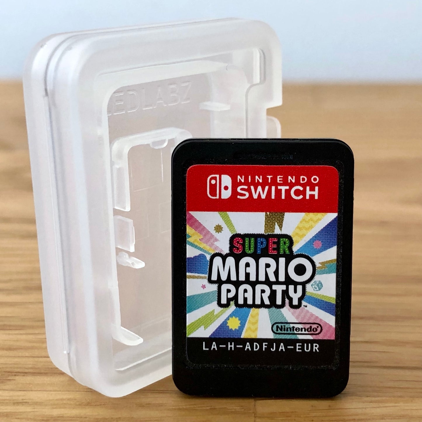 Front of Super Mario Party Nintendo Switch cartridge, showing game artwork and label.