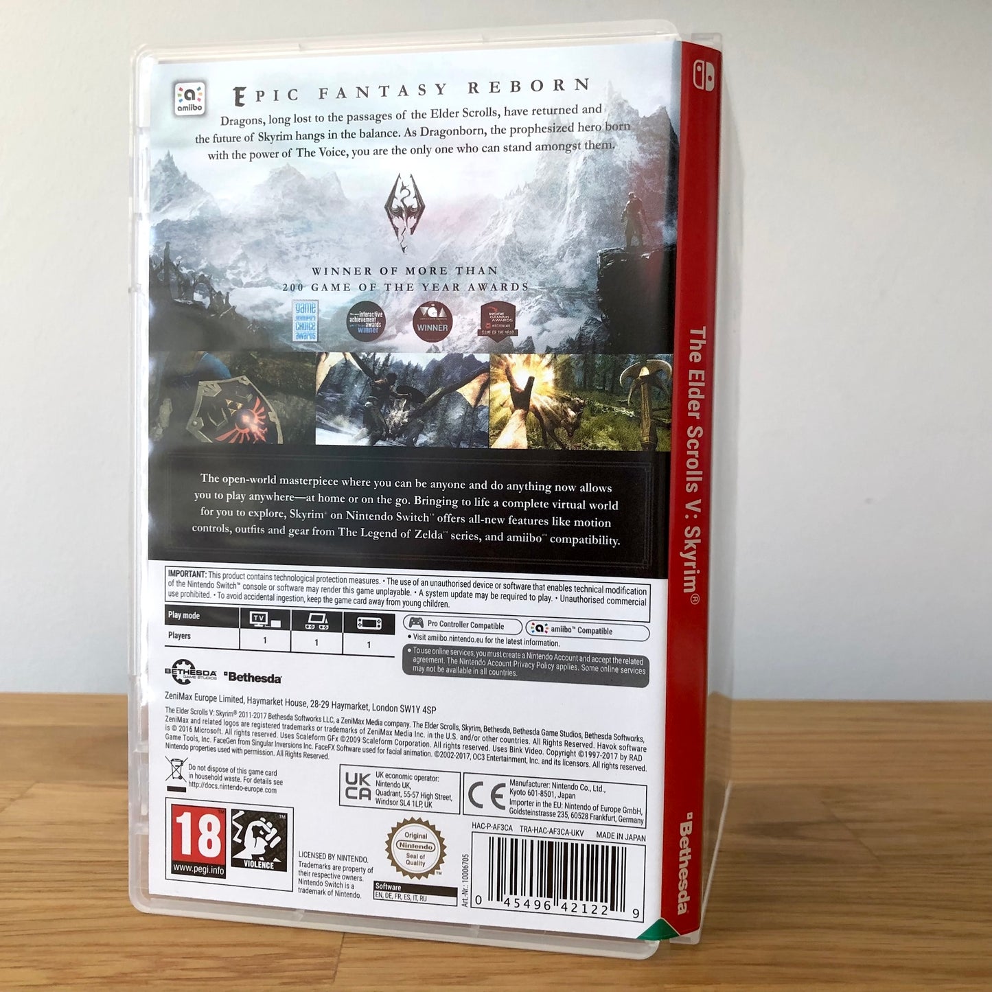 Angled back view of The Elder Scrolls V: Skyrim for Nintendo Switch, showing full back cover artwork.