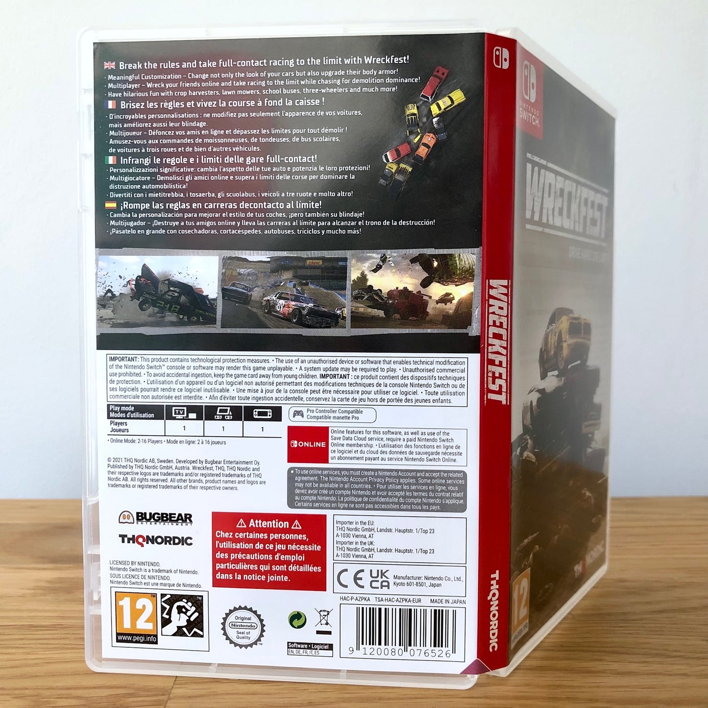 Angled back view of Wreckfest for Nintendo Switch, showing full back cover artwork.