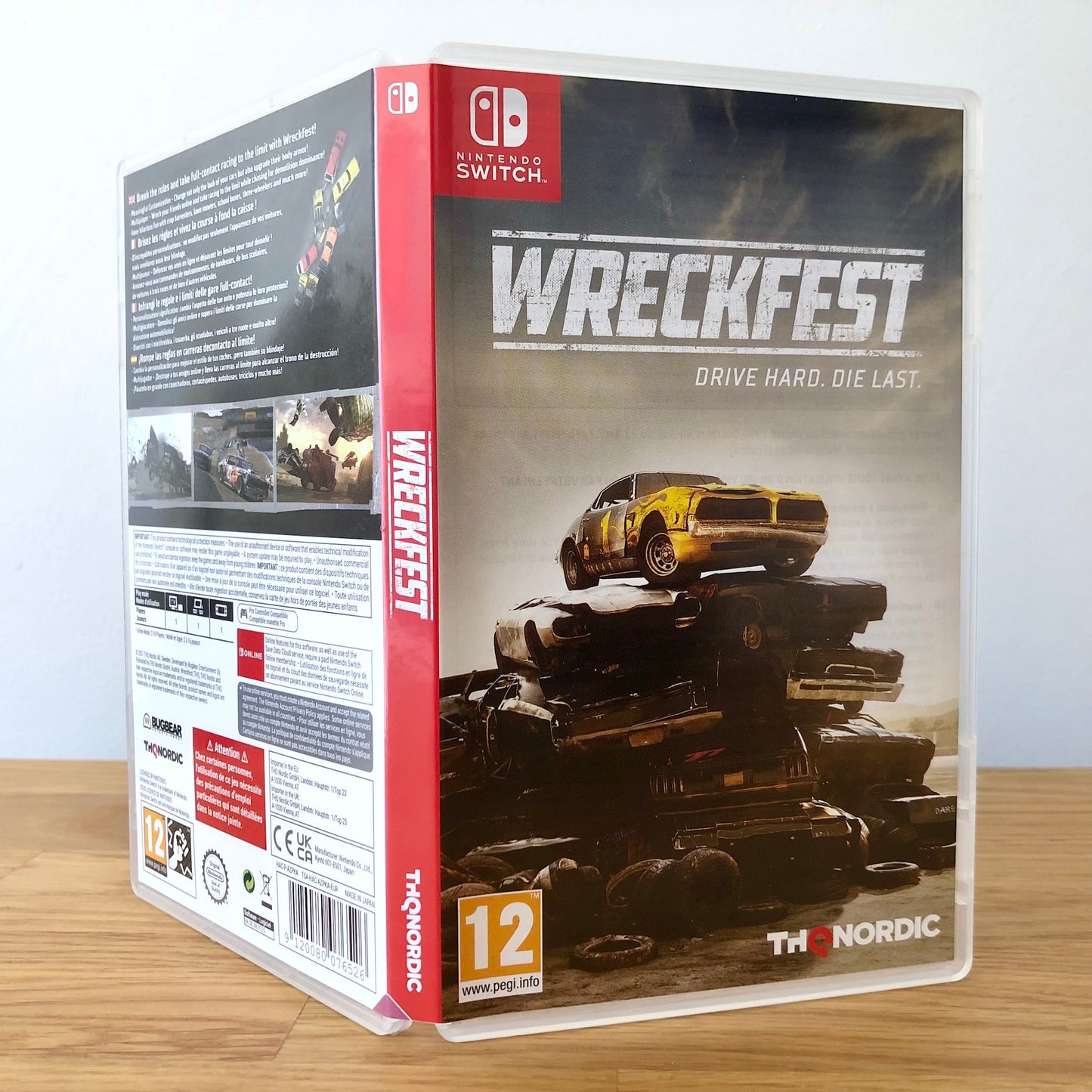 Angled front view of Wreckfest for Nintendo Switch, showing full front cover artwork.