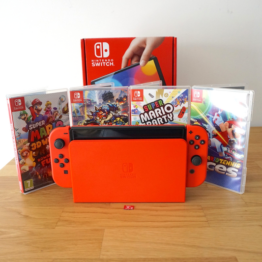 Nintendo Switch OLED 64GB 🪼Mario Red Edition Bundle + 4 Mario Games 🚚 Same Day