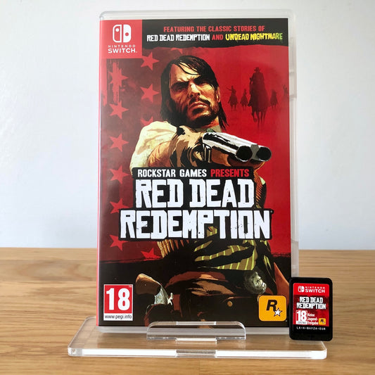 Front cover of Red Dead Redemption for Nintendo Switch, featuring game artwork, title, and front of cartridge.