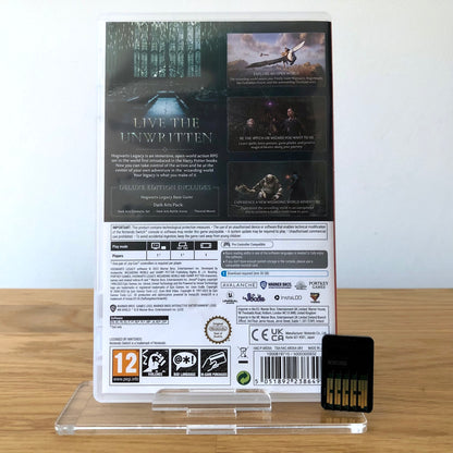 Back cover of Hogwarts Legacy for Nintendo Switch, showing game details, features, and back of cartridge.
