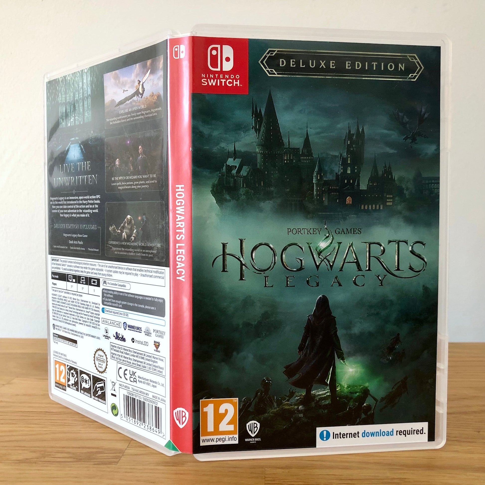 Angled front view of Hogwarts Legacy for Nintendo Switch, showing full front cover artwork.