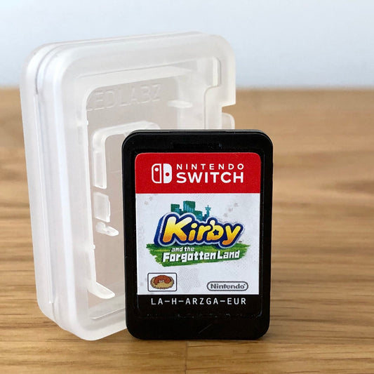 Front of the Kirby and the Forgotten Land game cartridge for Nintendo Switch, showing the cartridge label and condition.
