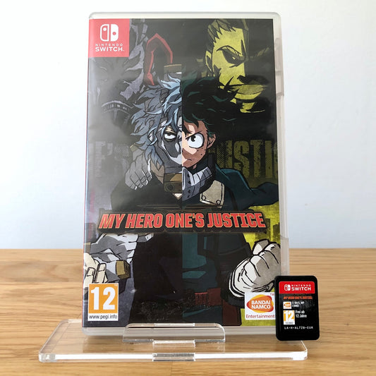 Front cover of My Hero One’s Justice for Nintendo Switch, featuring game artwork, title, and front of cartridge.