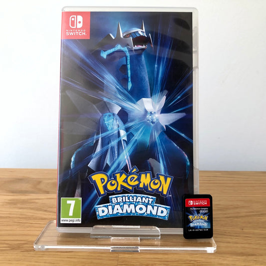 Front cover of Pokémon Brilliant Diamond for Nintendo Switch, featuring game artwork, title, and front of cartridge.