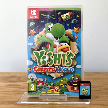 Front cover of Yoshi's Crafted World for Nintendo Switch, featuring game artwork, title, and front of cartridge.