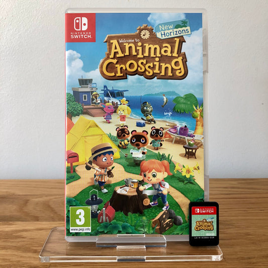 Front cover of Animal Crossing: New Horizons for Nintendo Switch, featuring game artwork and title.