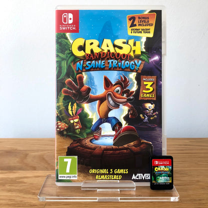 Front cover of Crash Bandicoot N-Sane Trilogy for Nintendo Switch, featuring game artwork, title, and front of cartridge.
