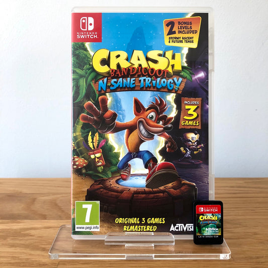 Front cover of Crash Bandicoot N-Sane Trilogy for Nintendo Switch, featuring game artwork, title, and front of cartridge.