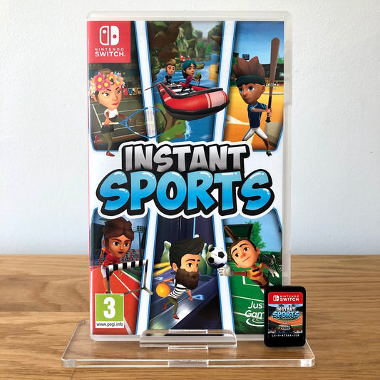 Front case cover of Instant Sports for Nintendo Switch, featuring game artwork, title, and front of cartridge.