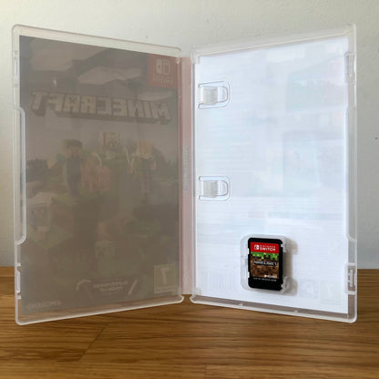 Inside the case of Minecraft for Nintendo Switch, showing the cartridge and case design.