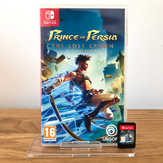 Front case cover of Prince of Persia: The Lost Crown for Nintendo Switch, featuring game artwork, title, and front of cartridge.