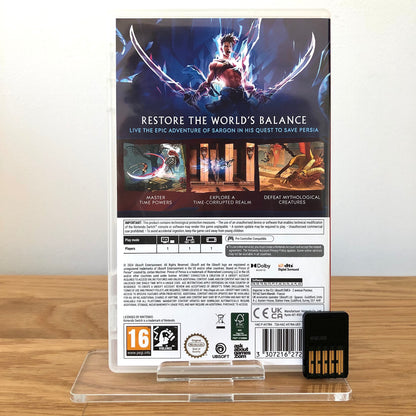 Back case cover of Prince of Persia: The Lost Crown for Nintendo Switch, showing game details, features, and back of cartridge.