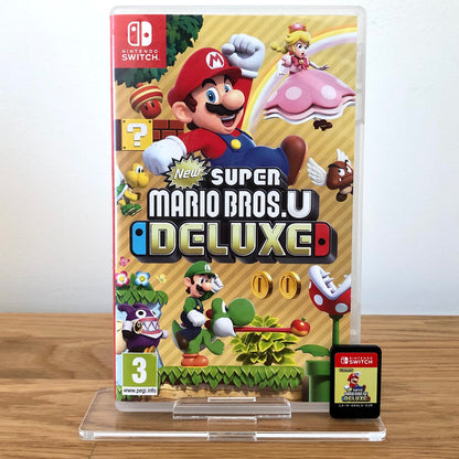 Front case cover of New Super Mario Bros. U Deluxe for Nintendo Switch, featuring game artwork, title, and front of cartridge.