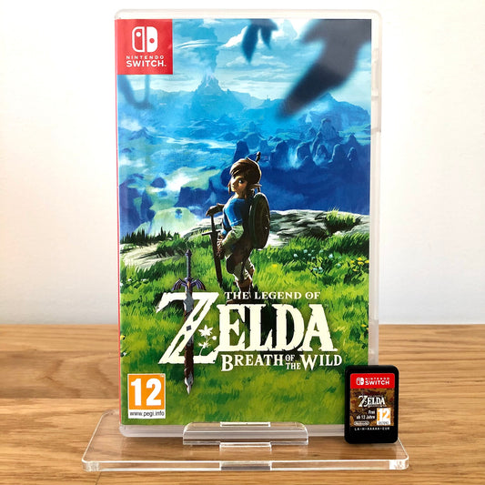 Front case cover of The Legend of Zelda: Breath of the Wild for Nintendo Switch, featuring game artwork, title, and front of cartridge.