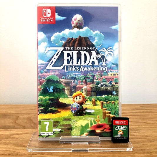 Front case cover of The Legend of Zelda: Link's Awakening for Nintendo Switch, featuring game artwork, title, and front of cartridge.