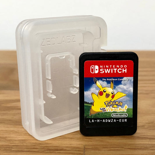 Cartridge front of Pokémon: Let’s go Pikachu for Nintendo Switch, featuring game title.