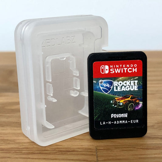 Cartridge front of Rocket League for Nintendo Switch, featuring game title.