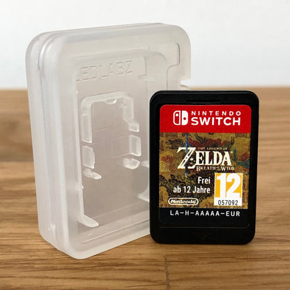 Cartridge front of The Legend of Zelda: Breath of the Wild for Nintendo Switch, featuring game title.