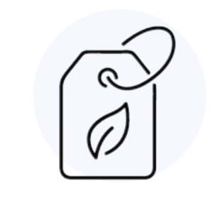 Icon showing a price tag with a leaf, representing Squid Gaming’s commitment to fair pricing.