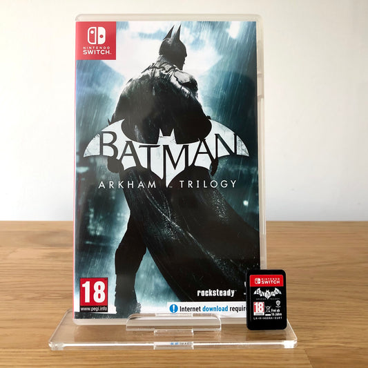 Batman Arkham Trilogy Nintendo Switch front cover with front of game cartridge in front