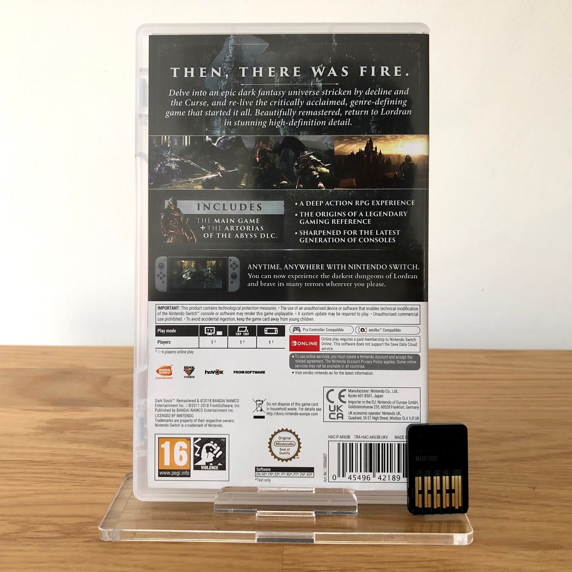 Back cover of Dark Souls Remastered for Nintendo Switch, showing game details, features, and back of cartridge.