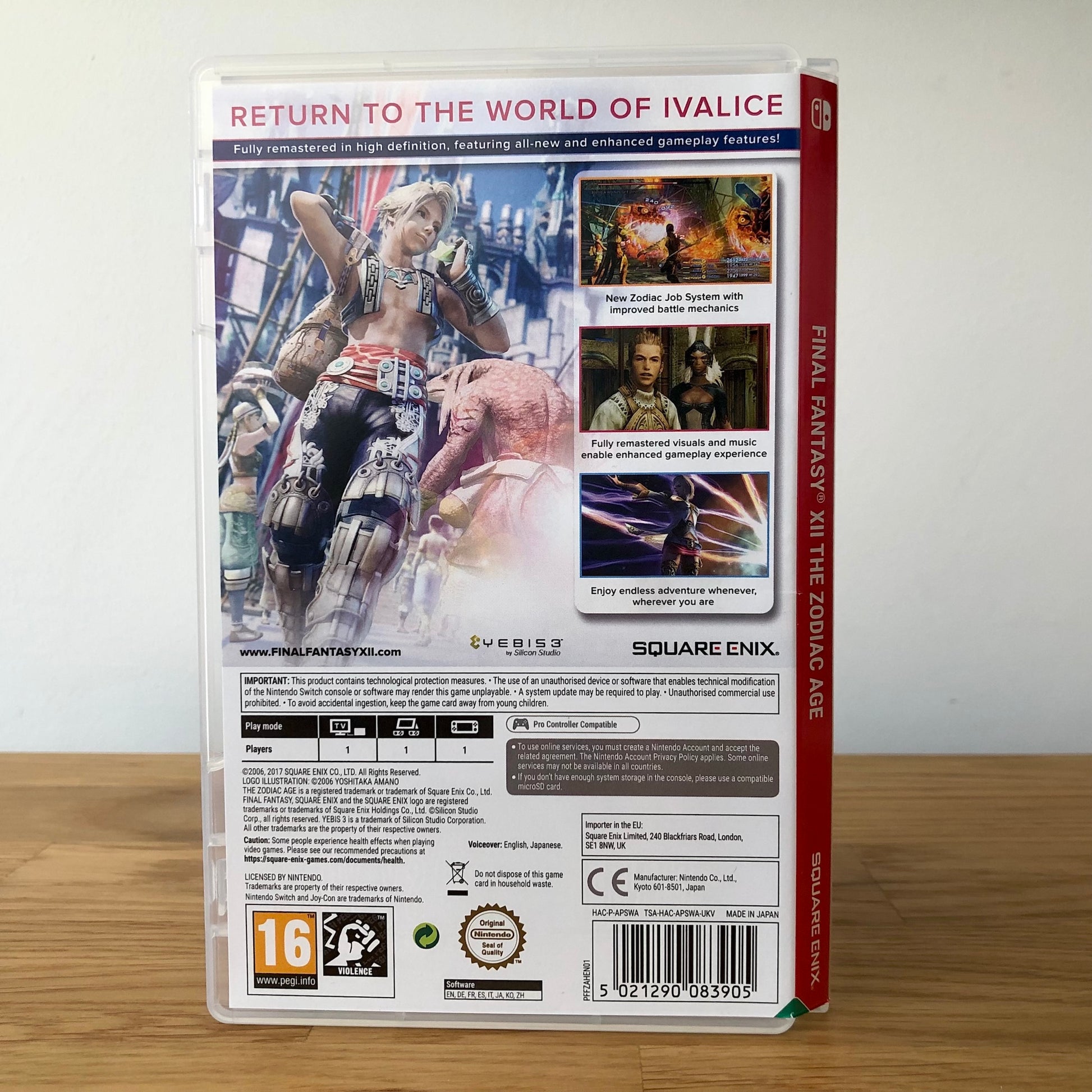 Angled back view of Final Fantasy XII The Zodiac Age for Nintendo Switch, showing full back cover artwork.
