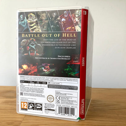 Angled back view of Hades for Nintendo Switch, showing full back cover artwork.