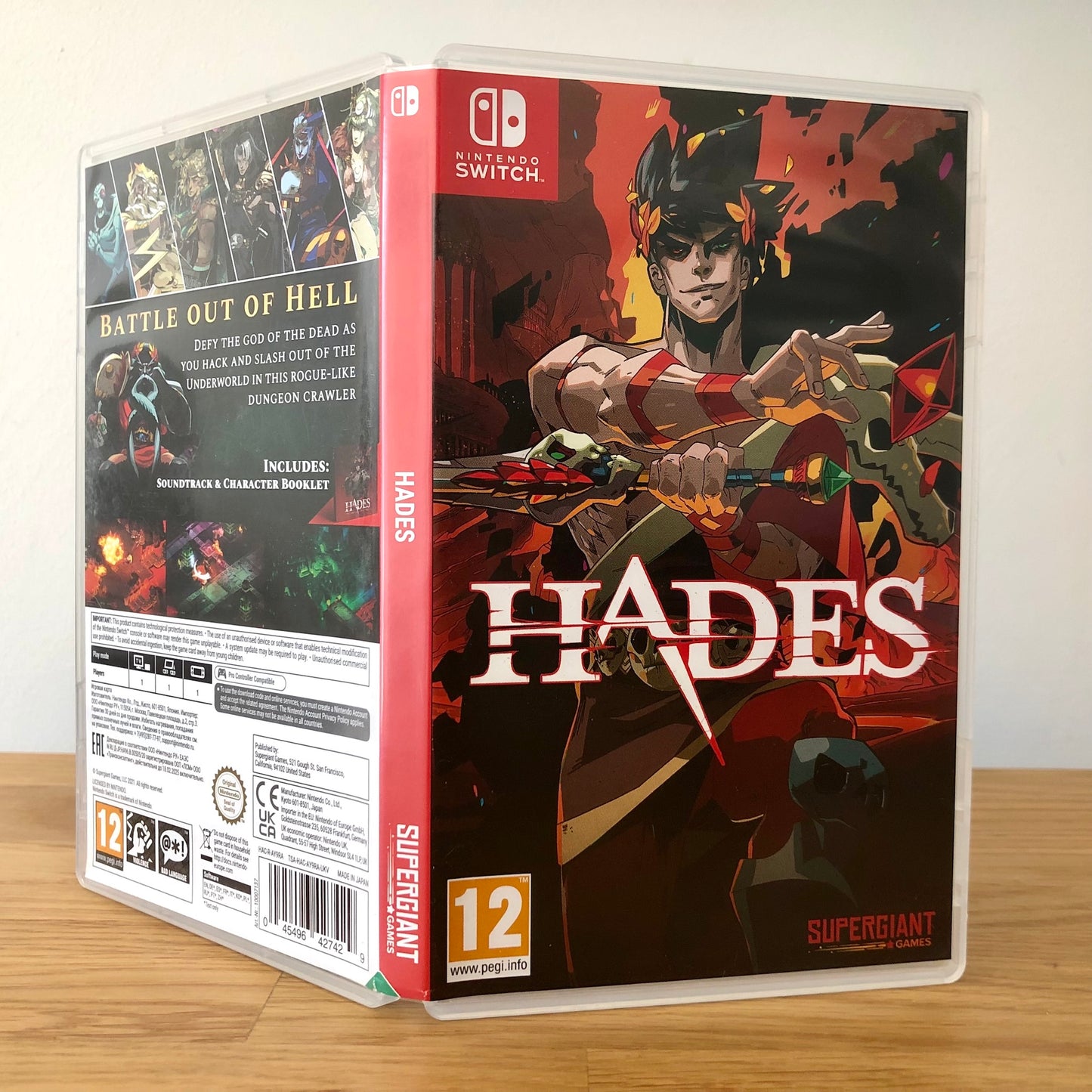Angled front view of Hades for Nintendo Switch, showing full front cover artwork.