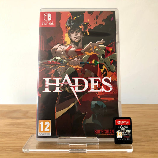 Front cover of Hades for Nintendo Switch, featuring game artwork, title, and front of cartridge.