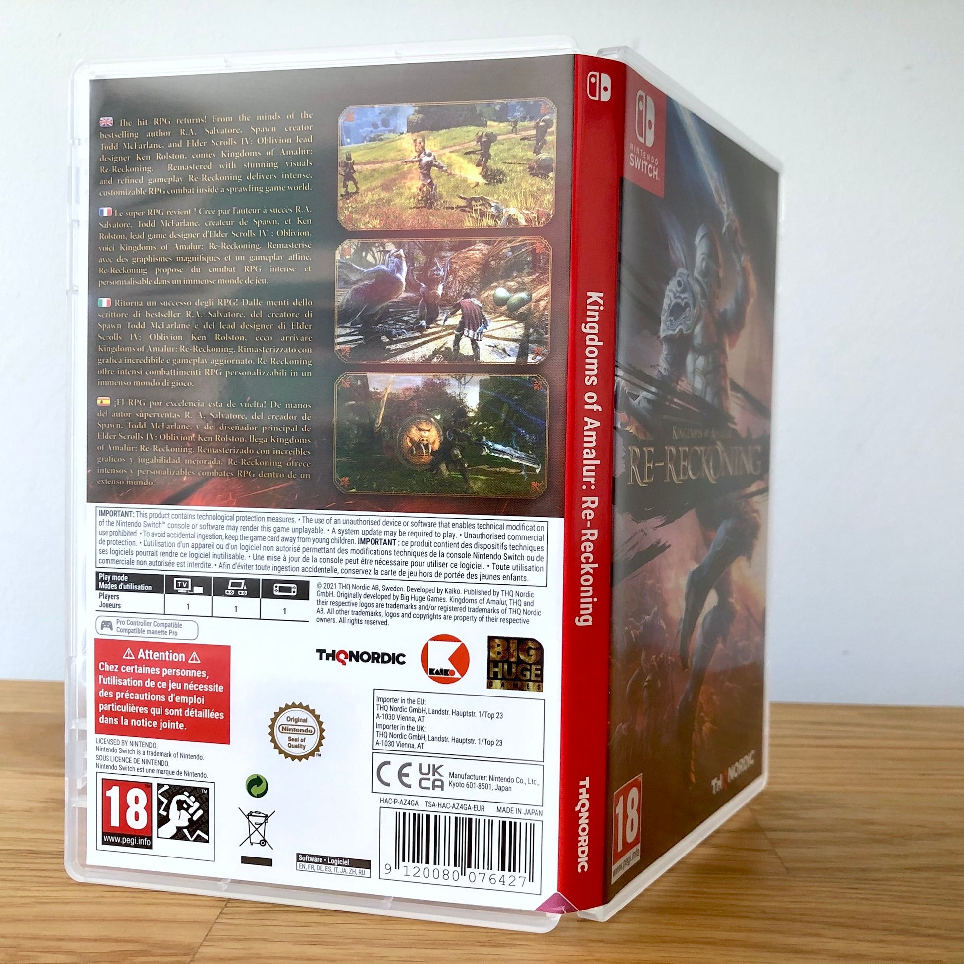Angled back view of Kingdoms of Amalur: Re-Reckoning for Nintendo Switch, showing full back cover artwork.