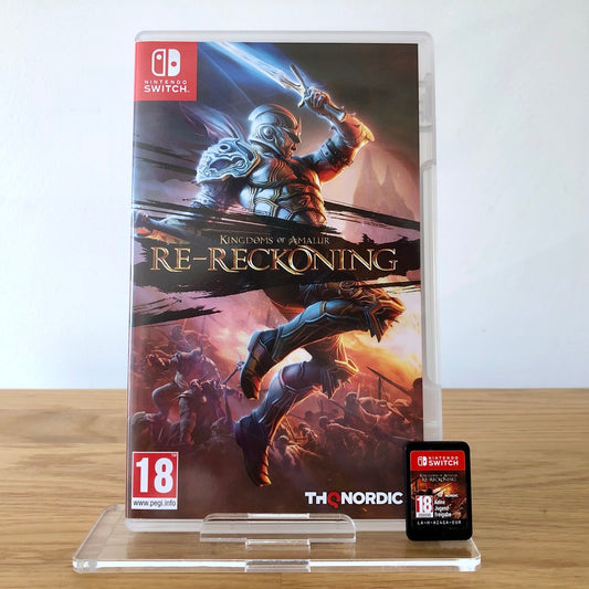 Front cover of Kingdoms of Amalur: Re-Reckoning for Nintendo Switch, featuring game artwork, title, and front of cartridge.
